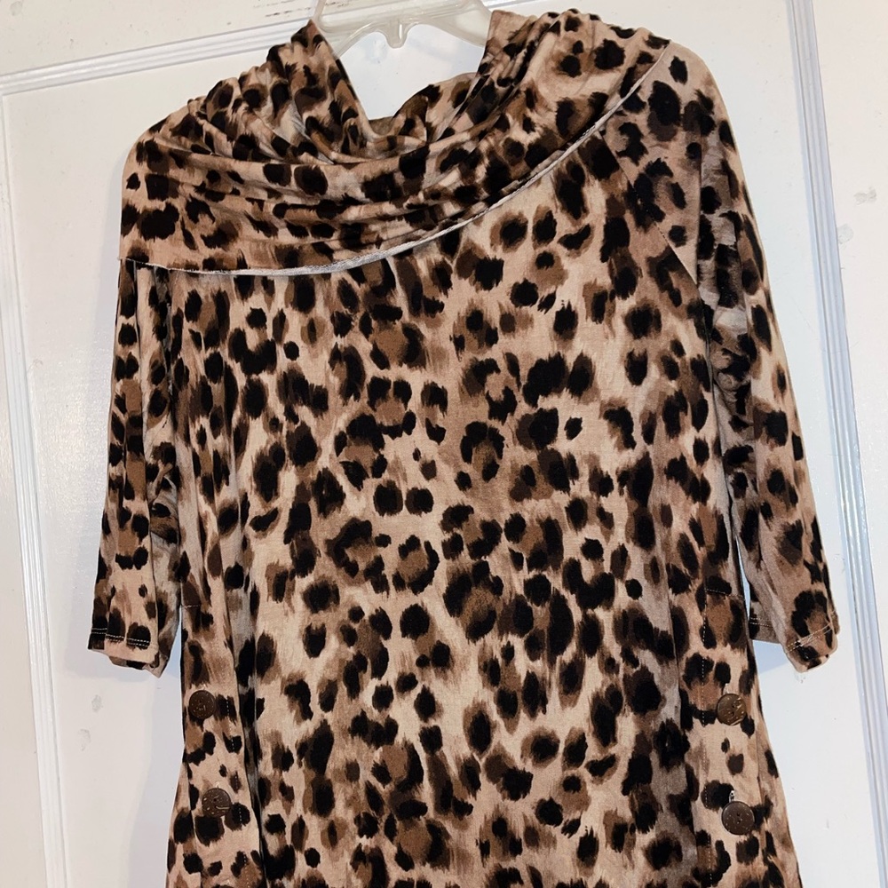 Cheetah print cowl neck long sleeve shirt